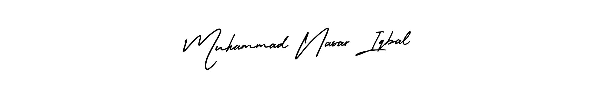 You should practise on your own different ways (AmerikaSignatureDemo-Regular) to write your name (Muhammad Nasar Iqbal) in signature. don't let someone else do it for you. Muhammad Nasar Iqbal signature style 3 images and pictures png