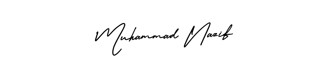 You should practise on your own different ways (AmerikaSignatureDemo-Regular) to write your name (Muhammad Nazif) in signature. don't let someone else do it for you. Muhammad Nazif signature style 3 images and pictures png