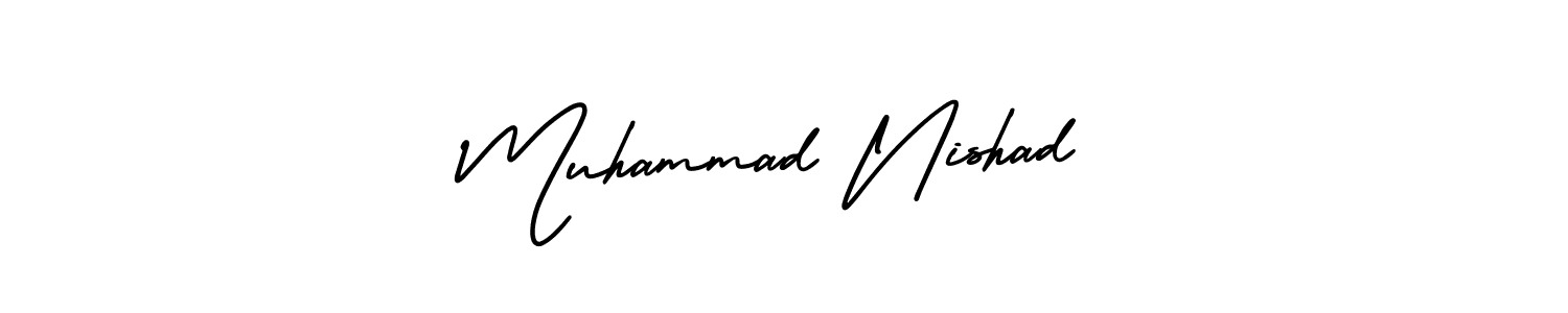 The best way (AmerikaSignatureDemo-Regular) to make a short signature is to pick only two or three words in your name. The name Muhammad Nishad include a total of six letters. For converting this name. Muhammad Nishad signature style 3 images and pictures png