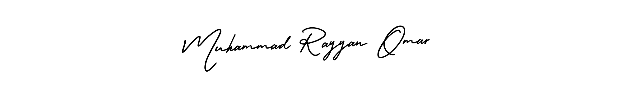 The best way (AmerikaSignatureDemo-Regular) to make a short signature is to pick only two or three words in your name. The name Muhammad Rayyan Omar include a total of six letters. For converting this name. Muhammad Rayyan Omar signature style 3 images and pictures png