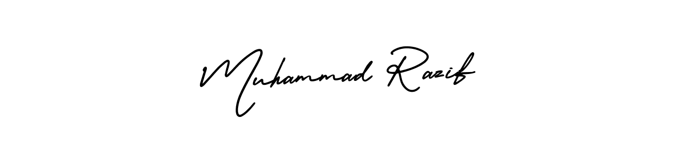 The best way (AmerikaSignatureDemo-Regular) to make a short signature is to pick only two or three words in your name. The name Muhammad Razif include a total of six letters. For converting this name. Muhammad Razif signature style 3 images and pictures png