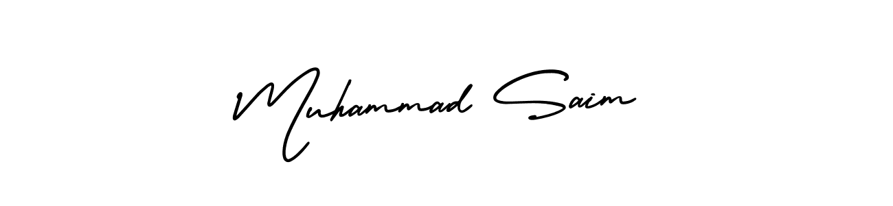 You should practise on your own different ways (AmerikaSignatureDemo-Regular) to write your name (Muhammad Saim) in signature. don't let someone else do it for you. Muhammad Saim signature style 3 images and pictures png