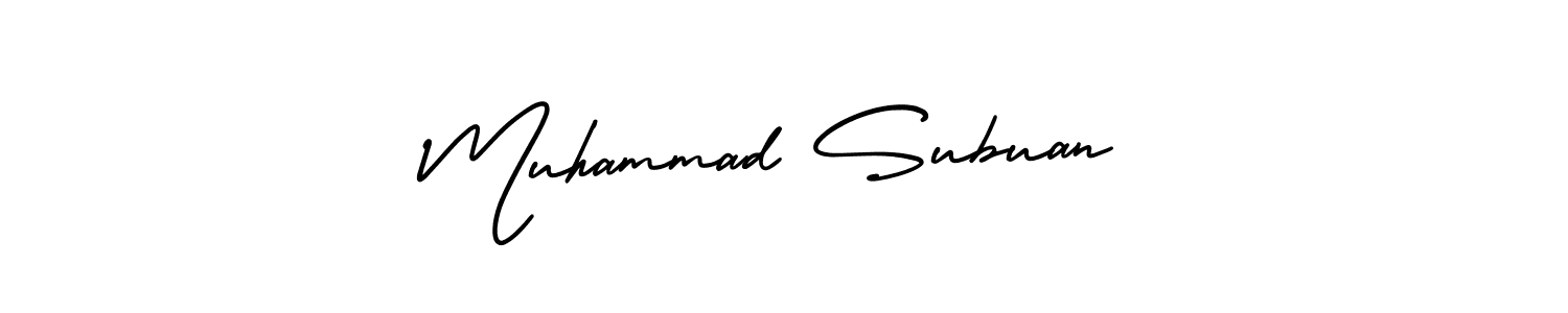 The best way (AmerikaSignatureDemo-Regular) to make a short signature is to pick only two or three words in your name. The name Muhammad Subuan include a total of six letters. For converting this name. Muhammad Subuan signature style 3 images and pictures png