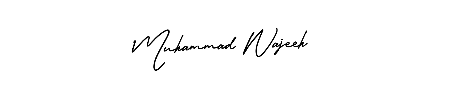 This is the best signature style for the Muhammad Wajeeh name. Also you like these signature font (AmerikaSignatureDemo-Regular). Mix name signature. Muhammad Wajeeh signature style 3 images and pictures png