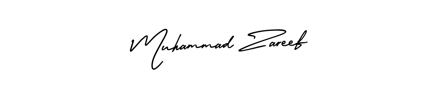 You should practise on your own different ways (AmerikaSignatureDemo-Regular) to write your name (Muhammad Zareef) in signature. don't let someone else do it for you. Muhammad Zareef signature style 3 images and pictures png