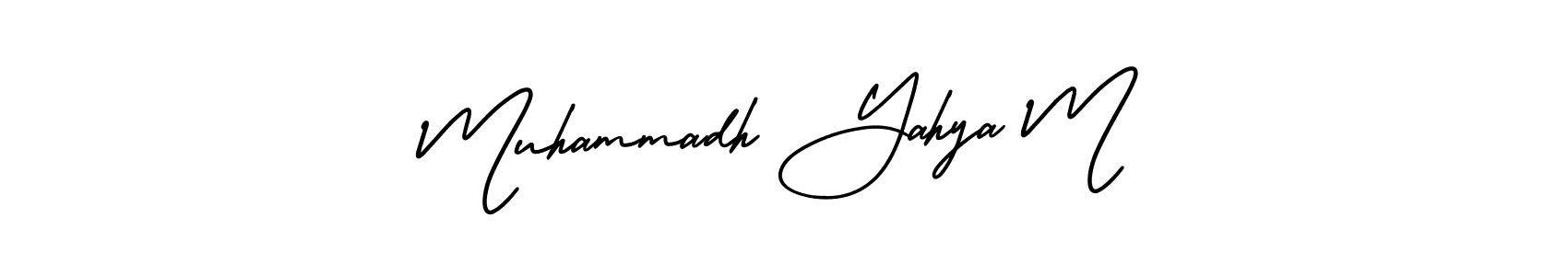 This is the best signature style for the Muhammadh Yahya M name. Also you like these signature font (AmerikaSignatureDemo-Regular). Mix name signature. Muhammadh Yahya M signature style 3 images and pictures png