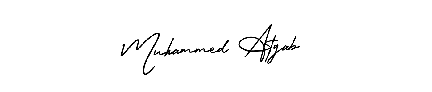 You should practise on your own different ways (AmerikaSignatureDemo-Regular) to write your name (Muhammed Atyab) in signature. don't let someone else do it for you. Muhammed Atyab signature style 3 images and pictures png