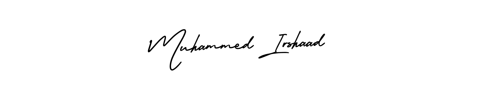 You should practise on your own different ways (AmerikaSignatureDemo-Regular) to write your name (Muhammed Irshaad) in signature. don't let someone else do it for you. Muhammed Irshaad signature style 3 images and pictures png