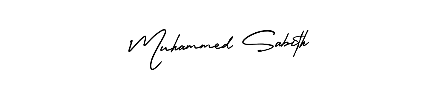 You should practise on your own different ways (AmerikaSignatureDemo-Regular) to write your name (Muhammed Sabith) in signature. don't let someone else do it for you. Muhammed Sabith signature style 3 images and pictures png