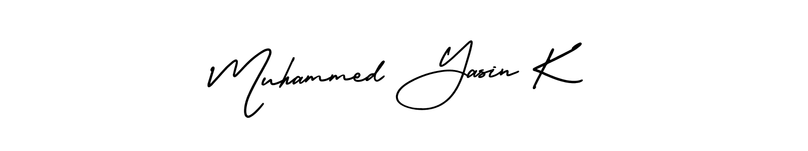 The best way (AmerikaSignatureDemo-Regular) to make a short signature is to pick only two or three words in your name. The name Muhammed Yasin K include a total of six letters. For converting this name. Muhammed Yasin K signature style 3 images and pictures png