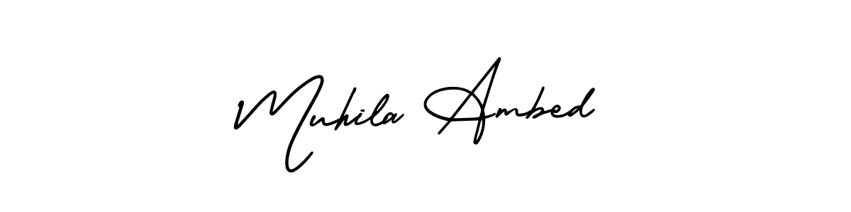 How to make Muhila Ambed signature? AmerikaSignatureDemo-Regular is a professional autograph style. Create handwritten signature for Muhila Ambed name. Muhila Ambed signature style 3 images and pictures png