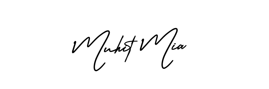 You should practise on your own different ways (AmerikaSignatureDemo-Regular) to write your name (Muhit Mia) in signature. don't let someone else do it for you. Muhit Mia signature style 3 images and pictures png