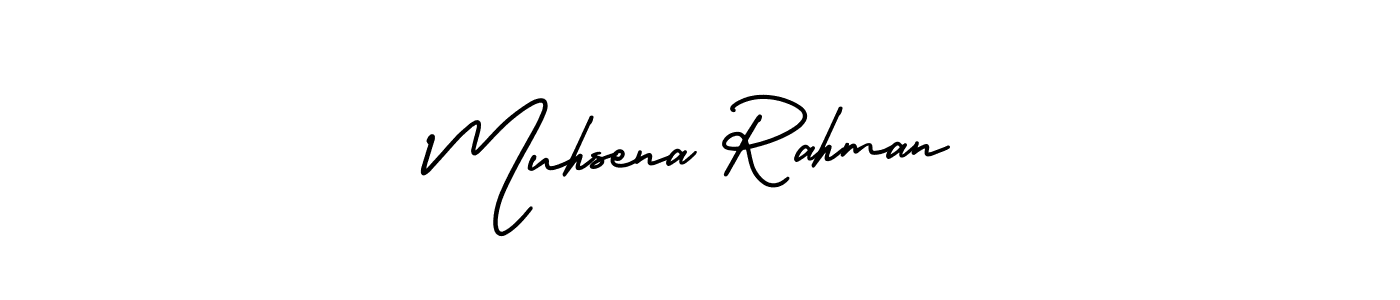 You should practise on your own different ways (AmerikaSignatureDemo-Regular) to write your name (Muhsena Rahman) in signature. don't let someone else do it for you. Muhsena Rahman signature style 3 images and pictures png