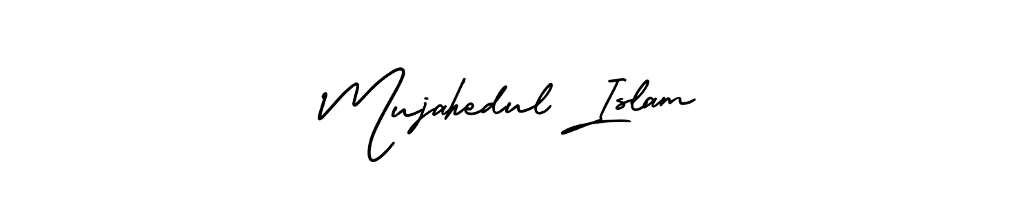 You should practise on your own different ways (AmerikaSignatureDemo-Regular) to write your name (Mujahedul Islam) in signature. don't let someone else do it for you. Mujahedul Islam signature style 3 images and pictures png
