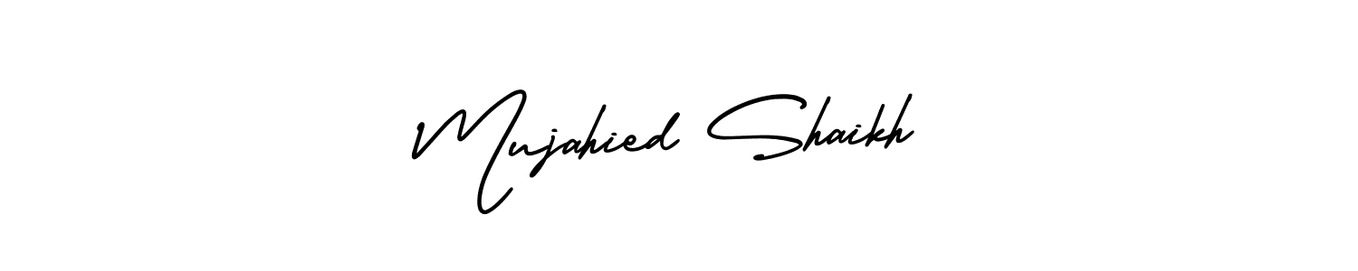 How to Draw Mujahied Shaikh signature style? AmerikaSignatureDemo-Regular is a latest design signature styles for name Mujahied Shaikh. Mujahied Shaikh signature style 3 images and pictures png