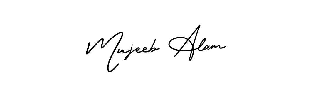 You should practise on your own different ways (AmerikaSignatureDemo-Regular) to write your name (Mujeeb Alam) in signature. don't let someone else do it for you. Mujeeb Alam signature style 3 images and pictures png