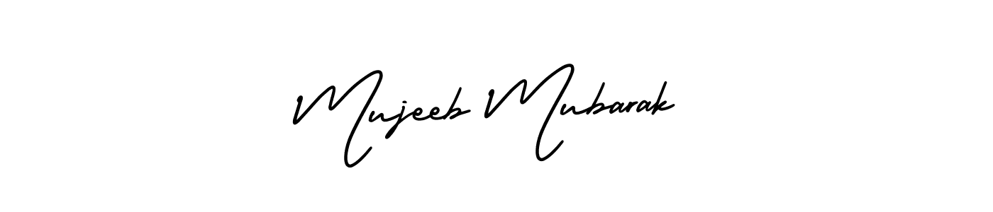 You should practise on your own different ways (AmerikaSignatureDemo-Regular) to write your name (Mujeeb Mubarak) in signature. don't let someone else do it for you. Mujeeb Mubarak signature style 3 images and pictures png