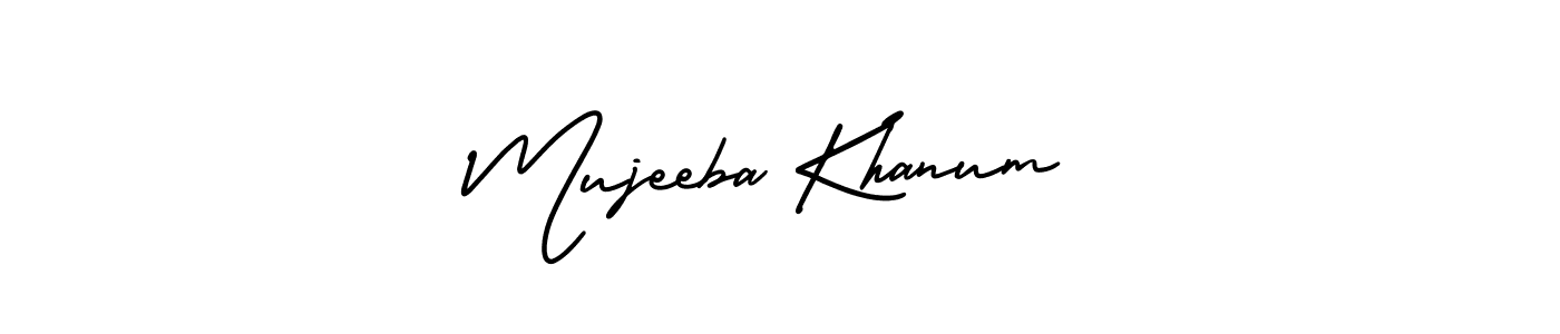 if you are searching for the best signature style for your name Mujeeba Khanum. so please give up your signature search. here we have designed multiple signature styles  using AmerikaSignatureDemo-Regular. Mujeeba Khanum signature style 3 images and pictures png