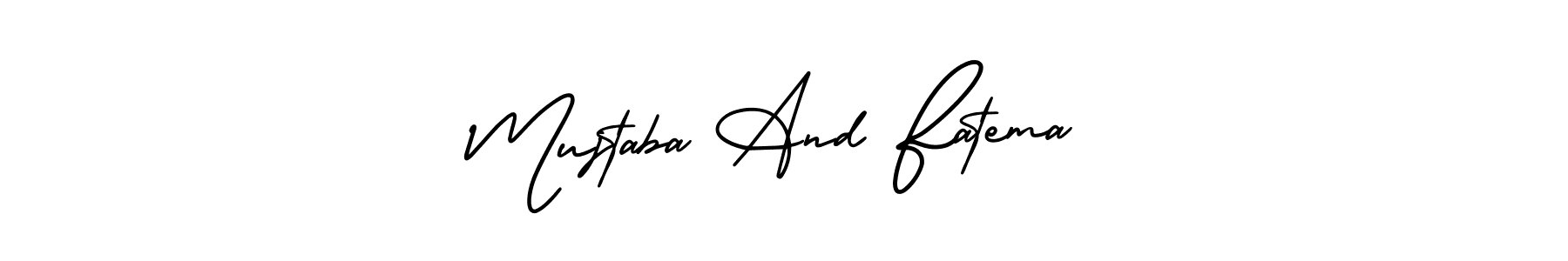 You should practise on your own different ways (AmerikaSignatureDemo-Regular) to write your name (Mujtaba And Fatema) in signature. don't let someone else do it for you. Mujtaba And Fatema signature style 3 images and pictures png