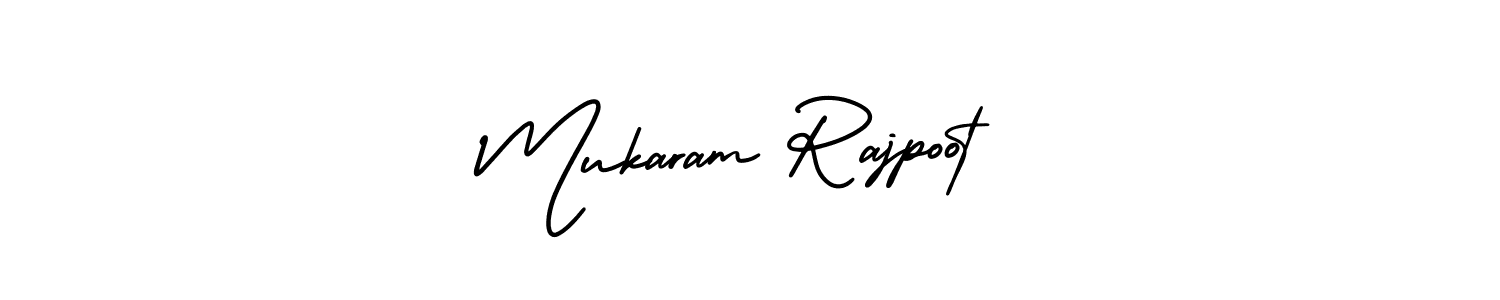 You should practise on your own different ways (AmerikaSignatureDemo-Regular) to write your name (Mukaram Rajpoot) in signature. don't let someone else do it for you. Mukaram Rajpoot signature style 3 images and pictures png