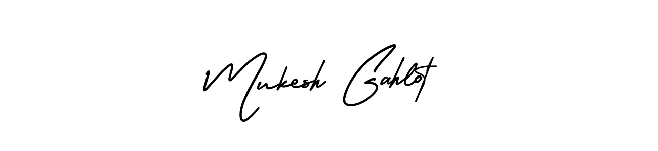 The best way (AmerikaSignatureDemo-Regular) to make a short signature is to pick only two or three words in your name. The name Mukesh Gahlot include a total of six letters. For converting this name. Mukesh Gahlot signature style 3 images and pictures png