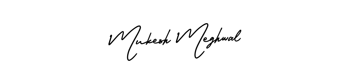 This is the best signature style for the Mukesh Meghwal name. Also you like these signature font (AmerikaSignatureDemo-Regular). Mix name signature. Mukesh Meghwal signature style 3 images and pictures png