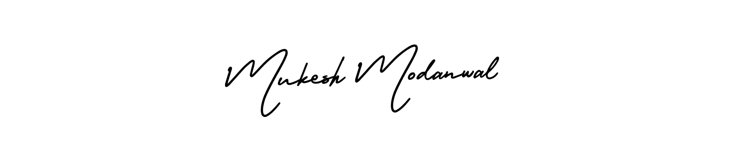You should practise on your own different ways (AmerikaSignatureDemo-Regular) to write your name (Mukesh Modanwal) in signature. don't let someone else do it for you. Mukesh Modanwal signature style 3 images and pictures png