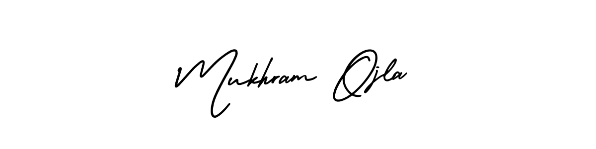 The best way (AmerikaSignatureDemo-Regular) to make a short signature is to pick only two or three words in your name. The name Mukhram Ojla include a total of six letters. For converting this name. Mukhram Ojla signature style 3 images and pictures png
