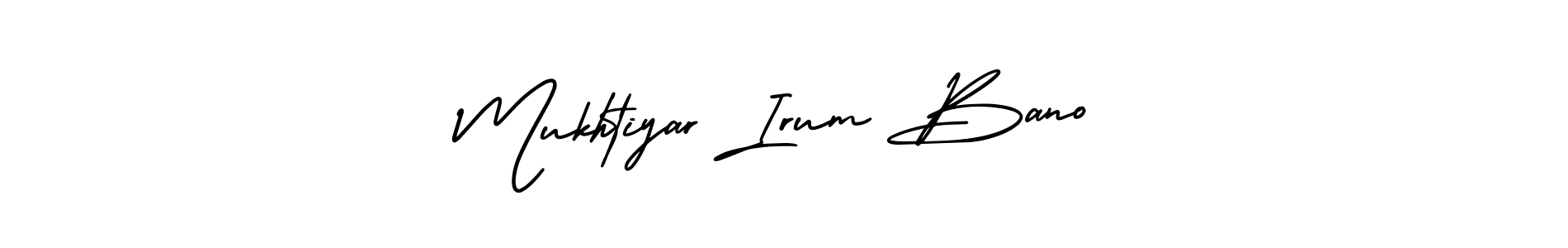 The best way (AmerikaSignatureDemo-Regular) to make a short signature is to pick only two or three words in your name. The name Mukhtiyar Irum Bano include a total of six letters. For converting this name. Mukhtiyar Irum Bano signature style 3 images and pictures png