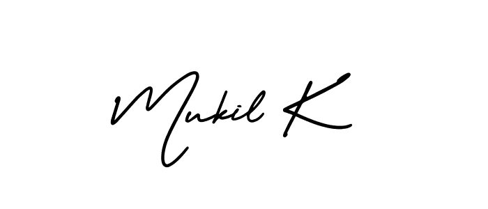 You should practise on your own different ways (AmerikaSignatureDemo-Regular) to write your name (Mukil K) in signature. don't let someone else do it for you. Mukil K signature style 3 images and pictures png