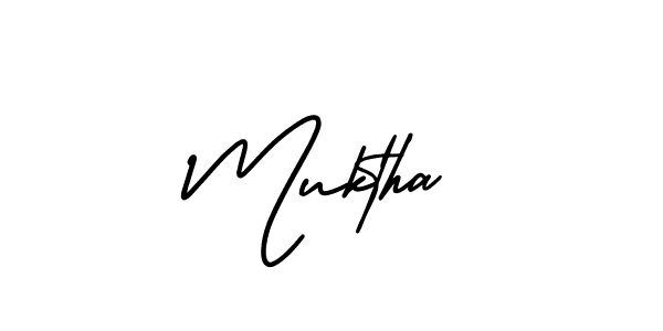 You should practise on your own different ways (AmerikaSignatureDemo-Regular) to write your name (Muktha) in signature. don't let someone else do it for you. Muktha signature style 3 images and pictures png