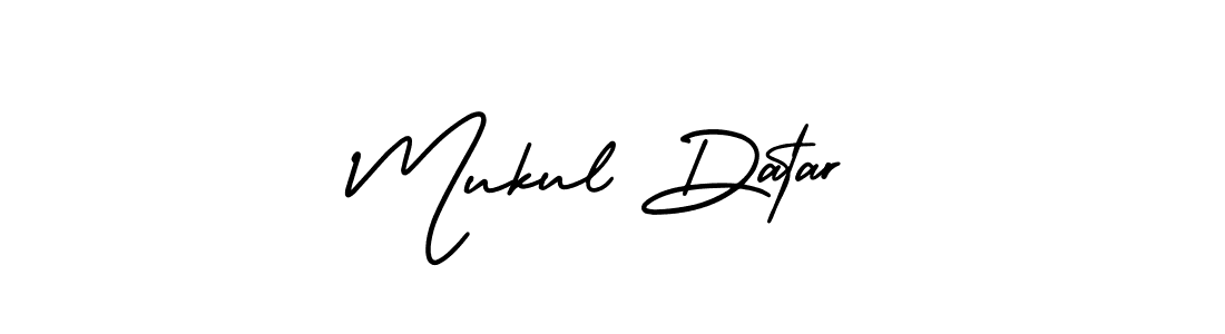 The best way (AmerikaSignatureDemo-Regular) to make a short signature is to pick only two or three words in your name. The name Mukul Datar include a total of six letters. For converting this name. Mukul Datar signature style 3 images and pictures png