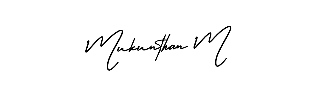 The best way (AmerikaSignatureDemo-Regular) to make a short signature is to pick only two or three words in your name. The name Mukunthan M include a total of six letters. For converting this name. Mukunthan M signature style 3 images and pictures png