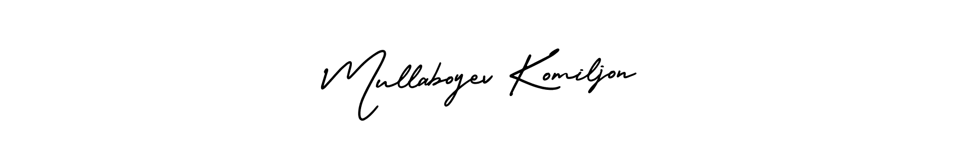 The best way (AmerikaSignatureDemo-Regular) to make a short signature is to pick only two or three words in your name. The name Mullaboyev Komiljon include a total of six letters. For converting this name. Mullaboyev Komiljon signature style 3 images and pictures png