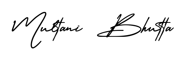 The AmerikaSignatureDemo-Regular font transforms the name Multani  Bhutta into an executive sign with sharp precision and distinguished character. Multani  Bhutta signature style 3 images and pictures png
