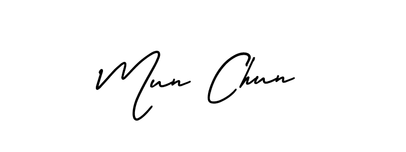 if you are searching for the best signature style for your name Mun Chun. so please give up your signature search. here we have designed multiple signature styles  using AmerikaSignatureDemo-Regular. Mun Chun signature style 3 images and pictures png