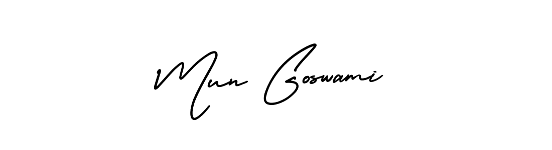 You should practise on your own different ways (AmerikaSignatureDemo-Regular) to write your name (Mun Goswami) in signature. don't let someone else do it for you. Mun Goswami signature style 3 images and pictures png