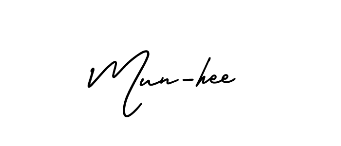 The best way (AmerikaSignatureDemo-Regular) to make a short signature is to pick only two or three words in your name. The name Mun-hee include a total of six letters. For converting this name. Mun-hee signature style 3 images and pictures png