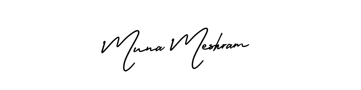 The best way (AmerikaSignatureDemo-Regular) to make a short signature is to pick only two or three words in your name. The name Muna Meshram include a total of six letters. For converting this name. Muna Meshram signature style 3 images and pictures png