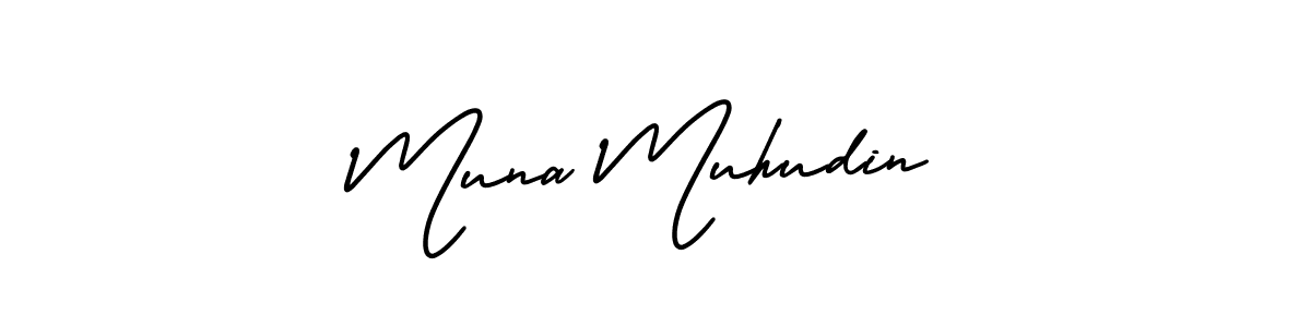 The best way (AmerikaSignatureDemo-Regular) to make a short signature is to pick only two or three words in your name. The name Muna Muhudin include a total of six letters. For converting this name. Muna Muhudin signature style 3 images and pictures png