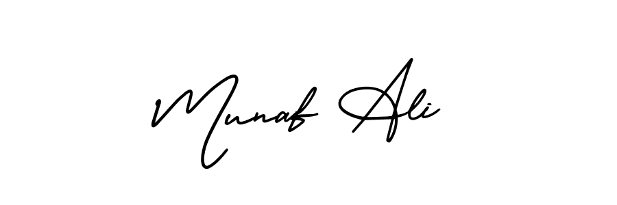 The best way (AmerikaSignatureDemo-Regular) to make a short signature is to pick only two or three words in your name. The name Munaf Ali include a total of six letters. For converting this name. Munaf Ali signature style 3 images and pictures png