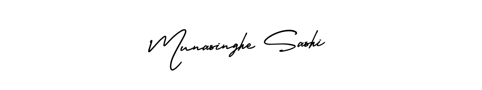 How to make Munasinghe Sashi name signature. Use AmerikaSignatureDemo-Regular style for creating short signs online. This is the latest handwritten sign. Munasinghe Sashi signature style 3 images and pictures png