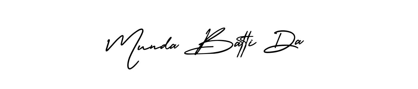 You should practise on your own different ways (AmerikaSignatureDemo-Regular) to write your name (Munda Batti Da) in signature. don't let someone else do it for you. Munda Batti Da signature style 3 images and pictures png