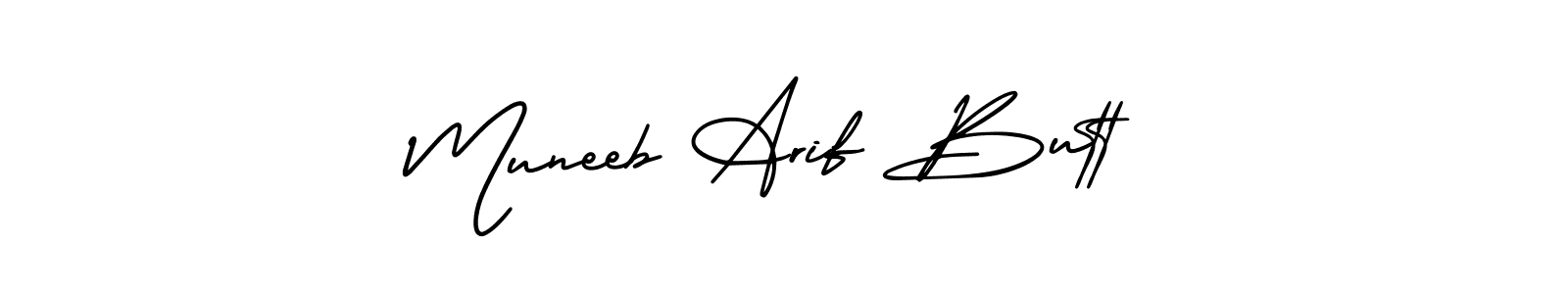 The best way (AmerikaSignatureDemo-Regular) to make a short signature is to pick only two or three words in your name. The name Muneeb Arif Butt include a total of six letters. For converting this name. Muneeb Arif Butt signature style 3 images and pictures png