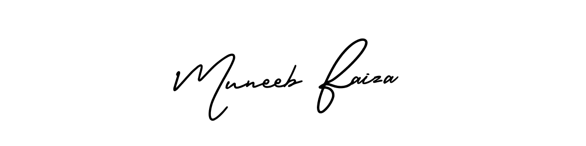 You should practise on your own different ways (AmerikaSignatureDemo-Regular) to write your name (Muneeb Faiza) in signature. don't let someone else do it for you. Muneeb Faiza signature style 3 images and pictures png