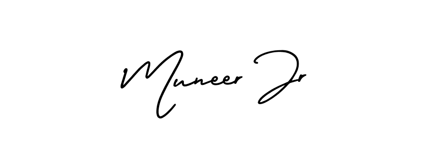 You should practise on your own different ways (AmerikaSignatureDemo-Regular) to write your name (Muneer Jr) in signature. don't let someone else do it for you. Muneer Jr signature style 3 images and pictures png
