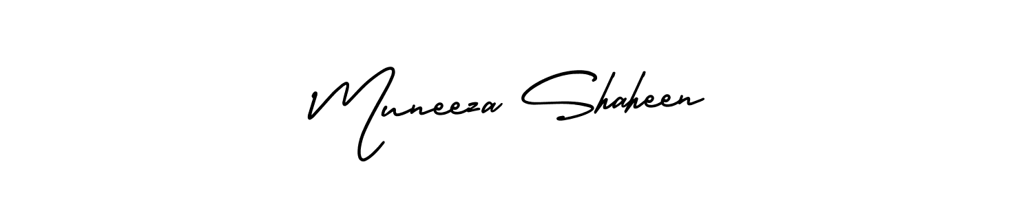 It looks lik you need a new signature style for name Muneeza Shaheen. Design unique handwritten (AmerikaSignatureDemo-Regular) signature with our free signature maker in just a few clicks. Muneeza Shaheen signature style 3 images and pictures png