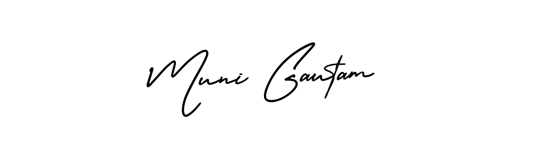 You should practise on your own different ways (AmerikaSignatureDemo-Regular) to write your name (Muni Gautam) in signature. don't let someone else do it for you. Muni Gautam signature style 3 images and pictures png