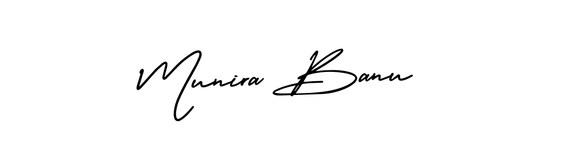 You should practise on your own different ways (AmerikaSignatureDemo-Regular) to write your name (Munira Banu) in signature. don't let someone else do it for you. Munira Banu signature style 3 images and pictures png