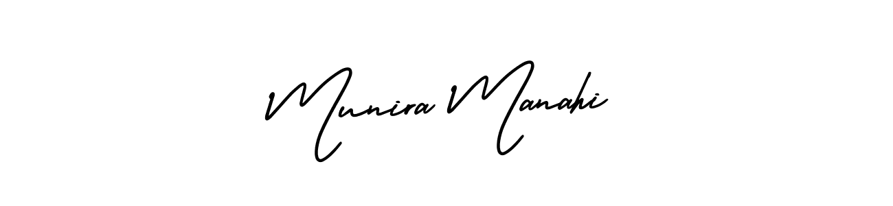 Munira Manahi stylish signature style. Best Handwritten Sign (AmerikaSignatureDemo-Regular) for my name. Handwritten Signature Collection Ideas for my name Munira Manahi. Munira Manahi signature style 3 images and pictures png
